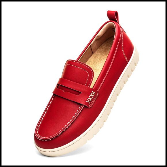 Leather Penny Loafers Slip On Flats with Arch Support for Office Casual Wear